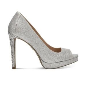 Thalia Sodi Lena Silver Beaded Heel Open Toe Sparkly Pumps,‎ 9, NWOB